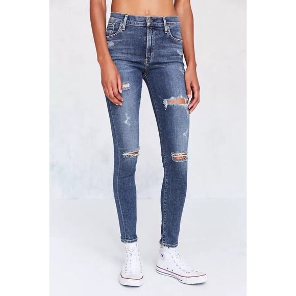 AGolde A Golde Blue Sophie High-Rise Distressed Skinny Jeans Size 24 - Picture 2 of 16